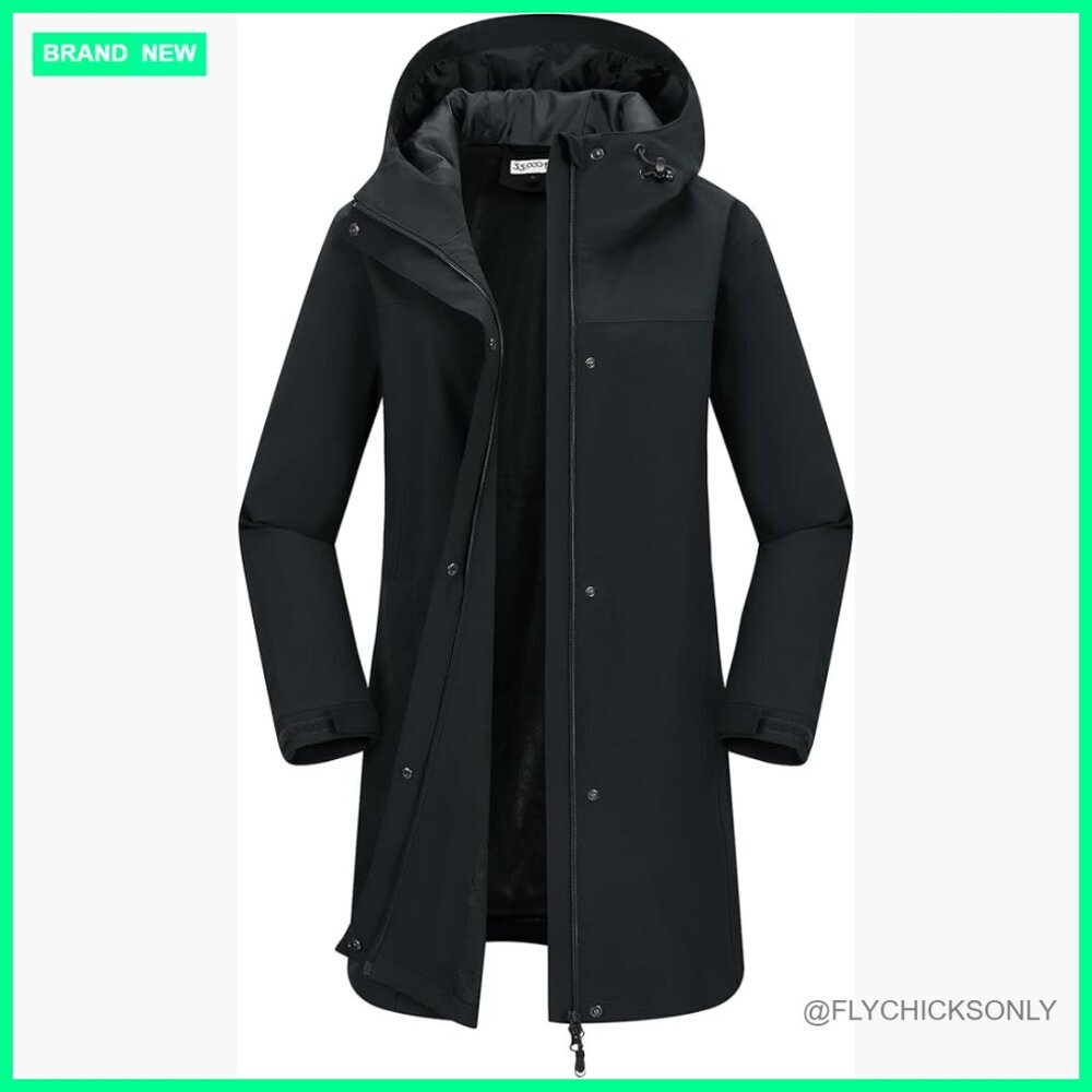 Waterproof Long Rain Jacket with Hood Breathable Trench Coat